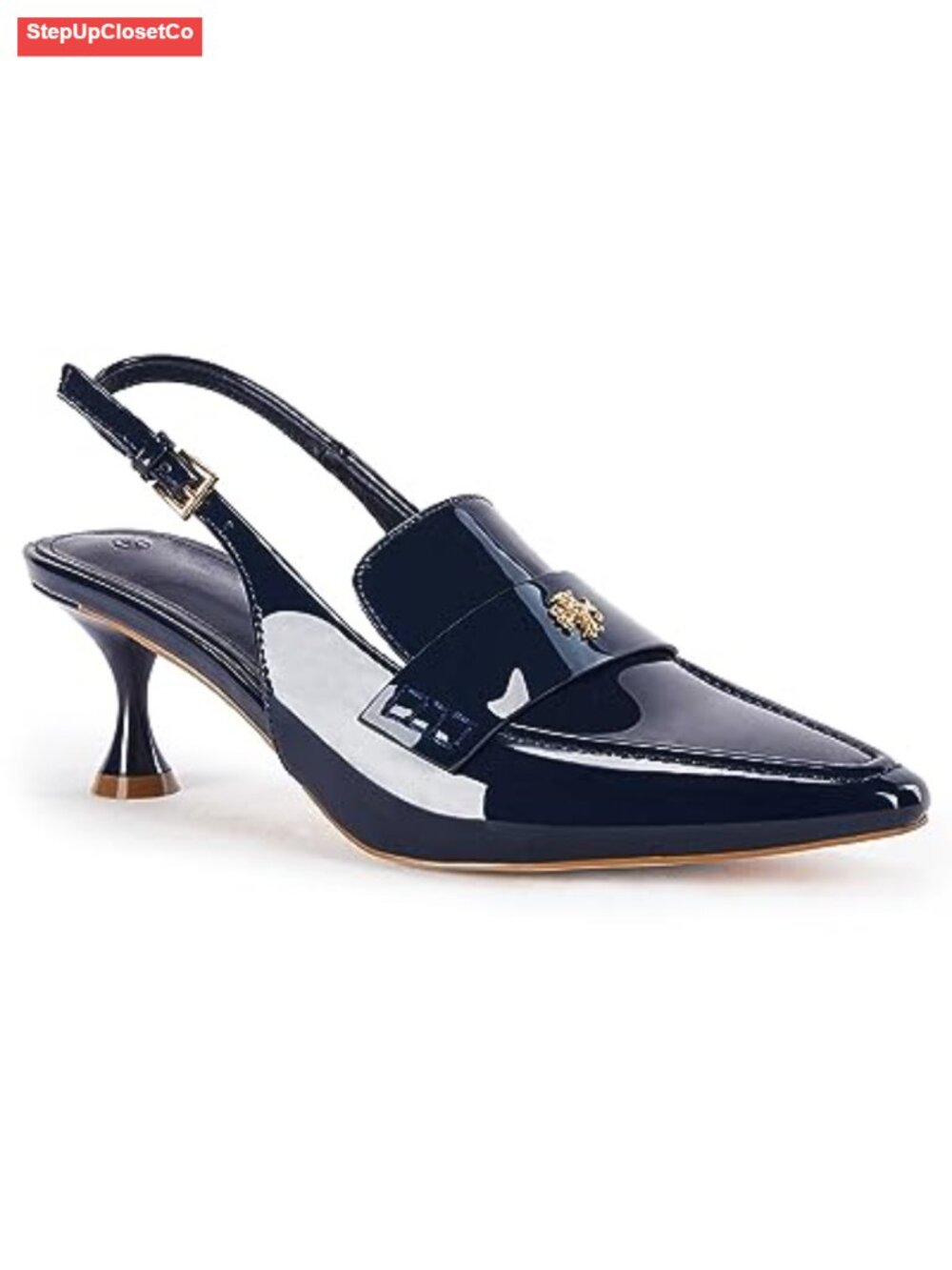 Coutgo Women's Pointed Toe Slingback Kitten Heel Pumps Ankle Buckle - Picture 1 of 6